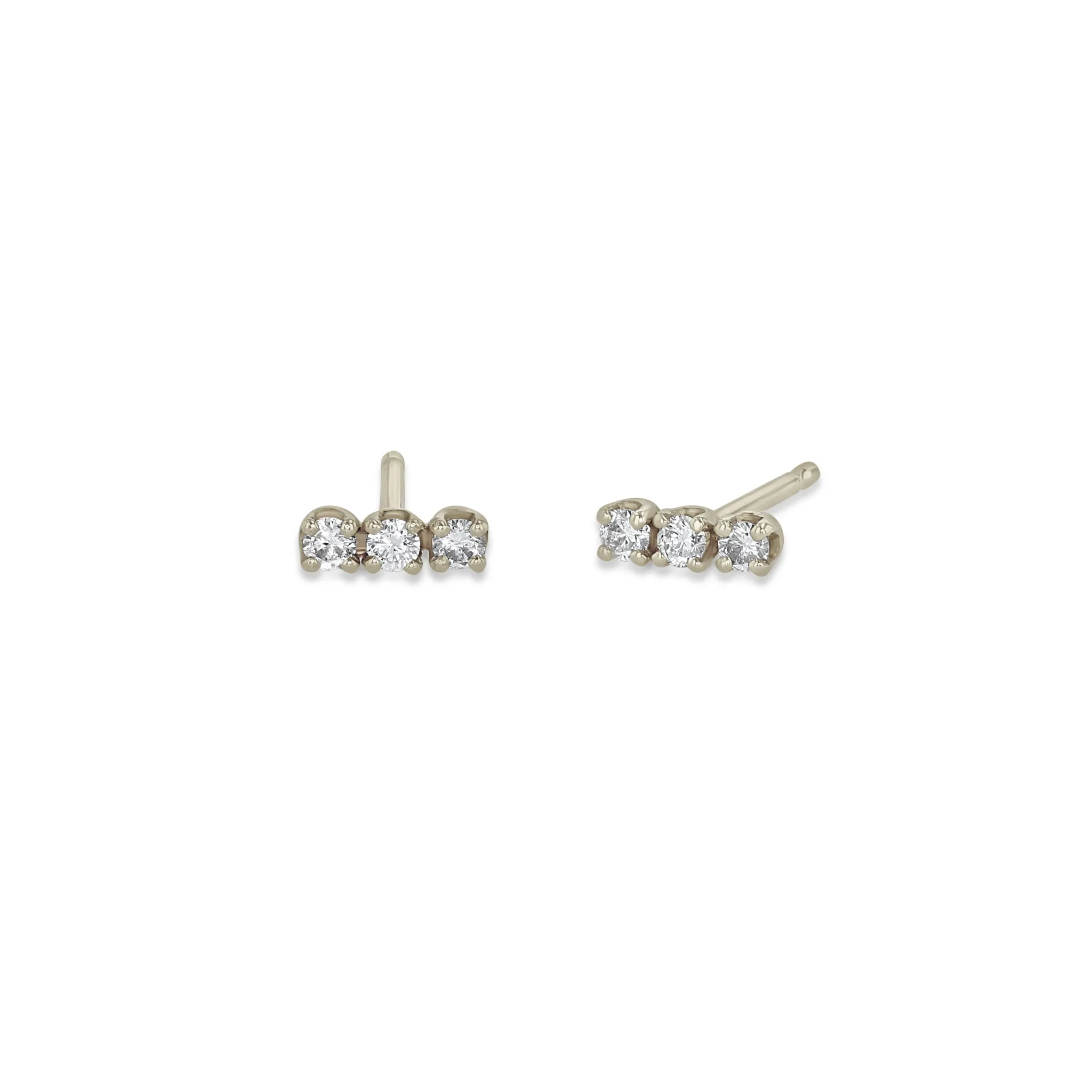 14k 3 Small Prong Diamond Bar Studs