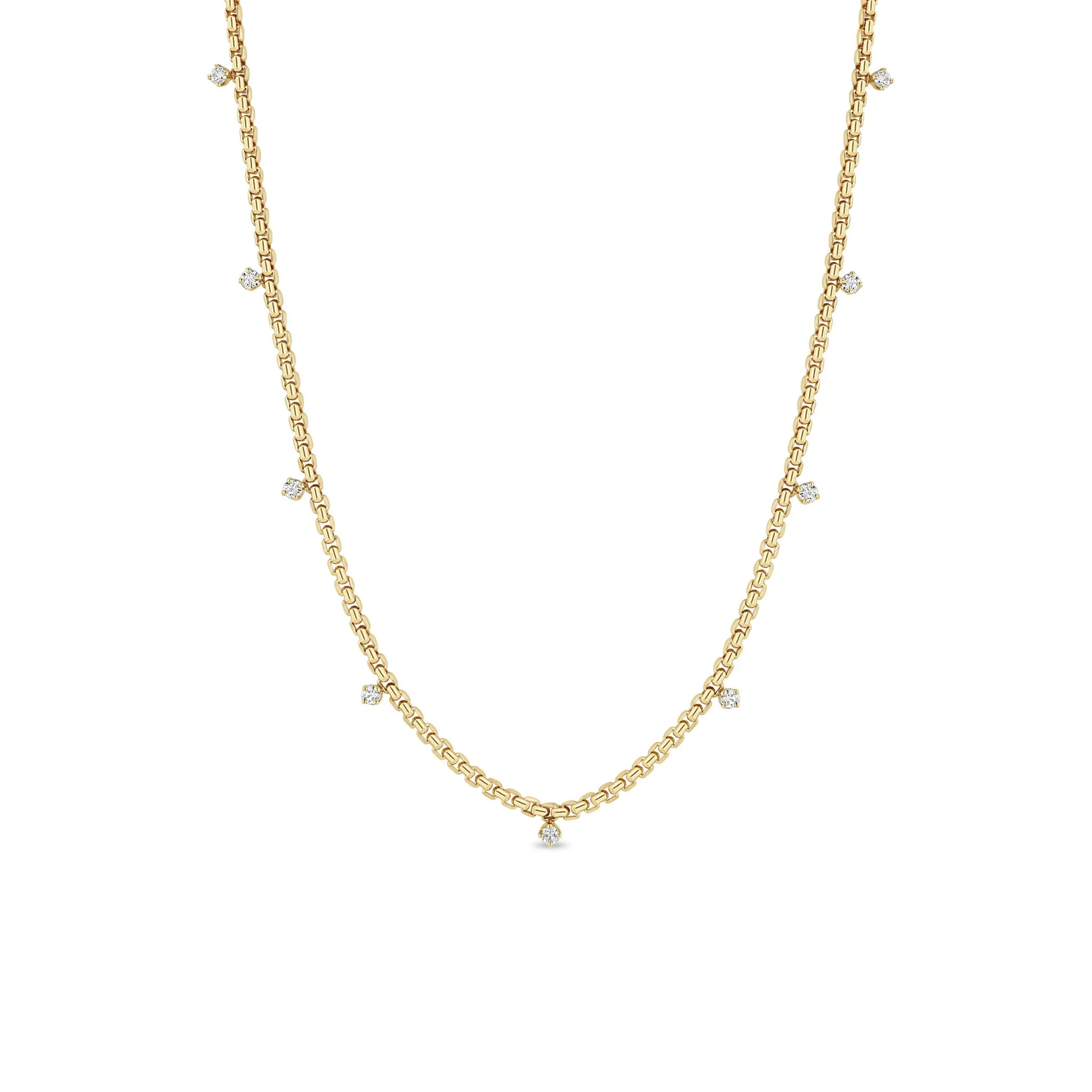 14k 9 Prong Diamond Small Box Chain Necklace