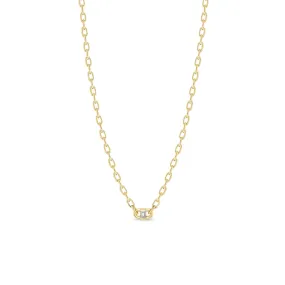 14k Baguette Diamond Open Link Square Oval Chain Necklace