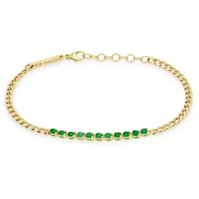 14k Emerald Tennis Segment Small Curb Chain Bracelet