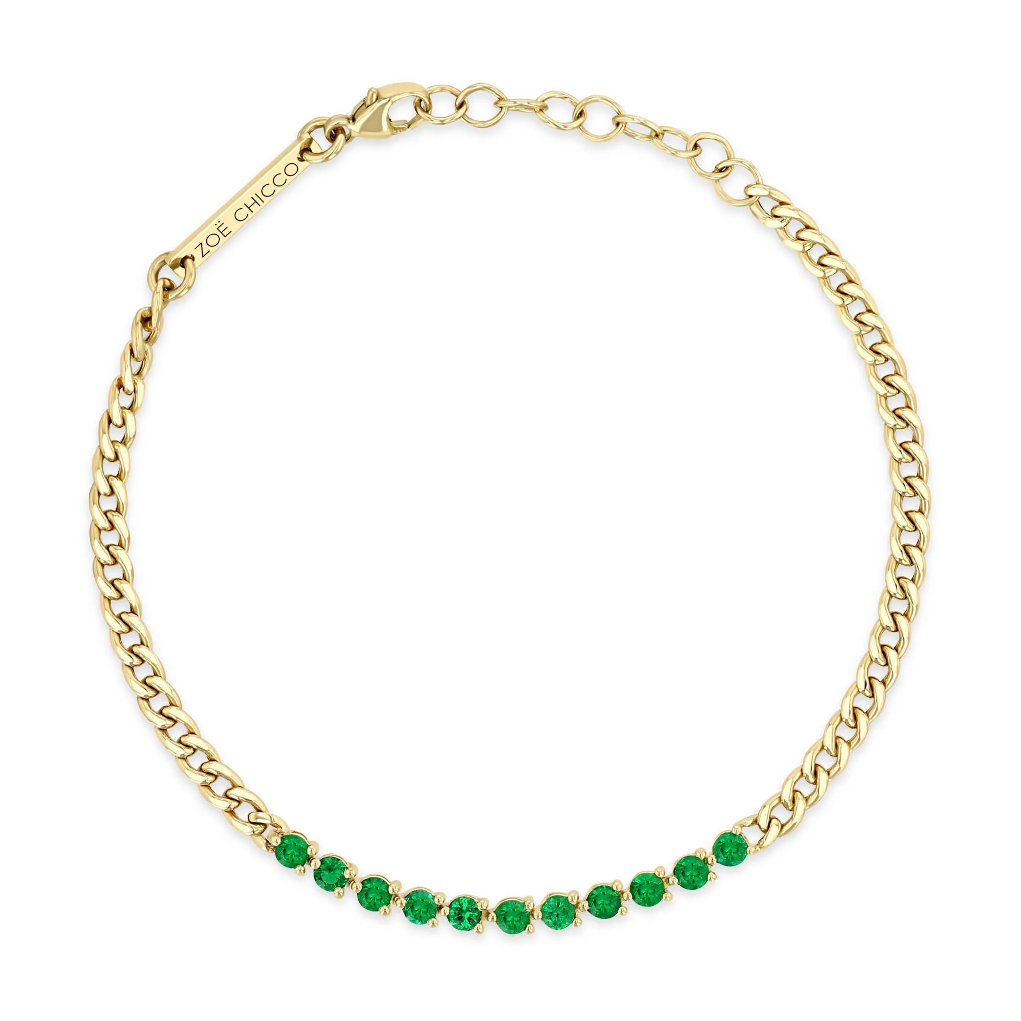 14k Emerald Tennis Segment Small Curb Chain Bracelet