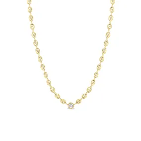 14k Floating Diamond Small Puffed Mariner Chain Necklace