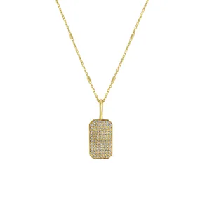 14k Pavé Diamond Small Square Edge Dog Tag Necklace