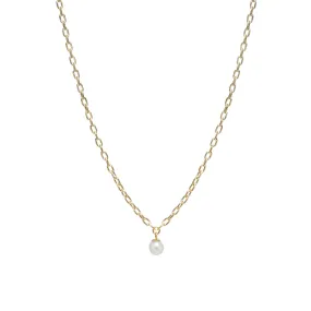 14k Small Square Oval Link Dangling Pearl Necklace