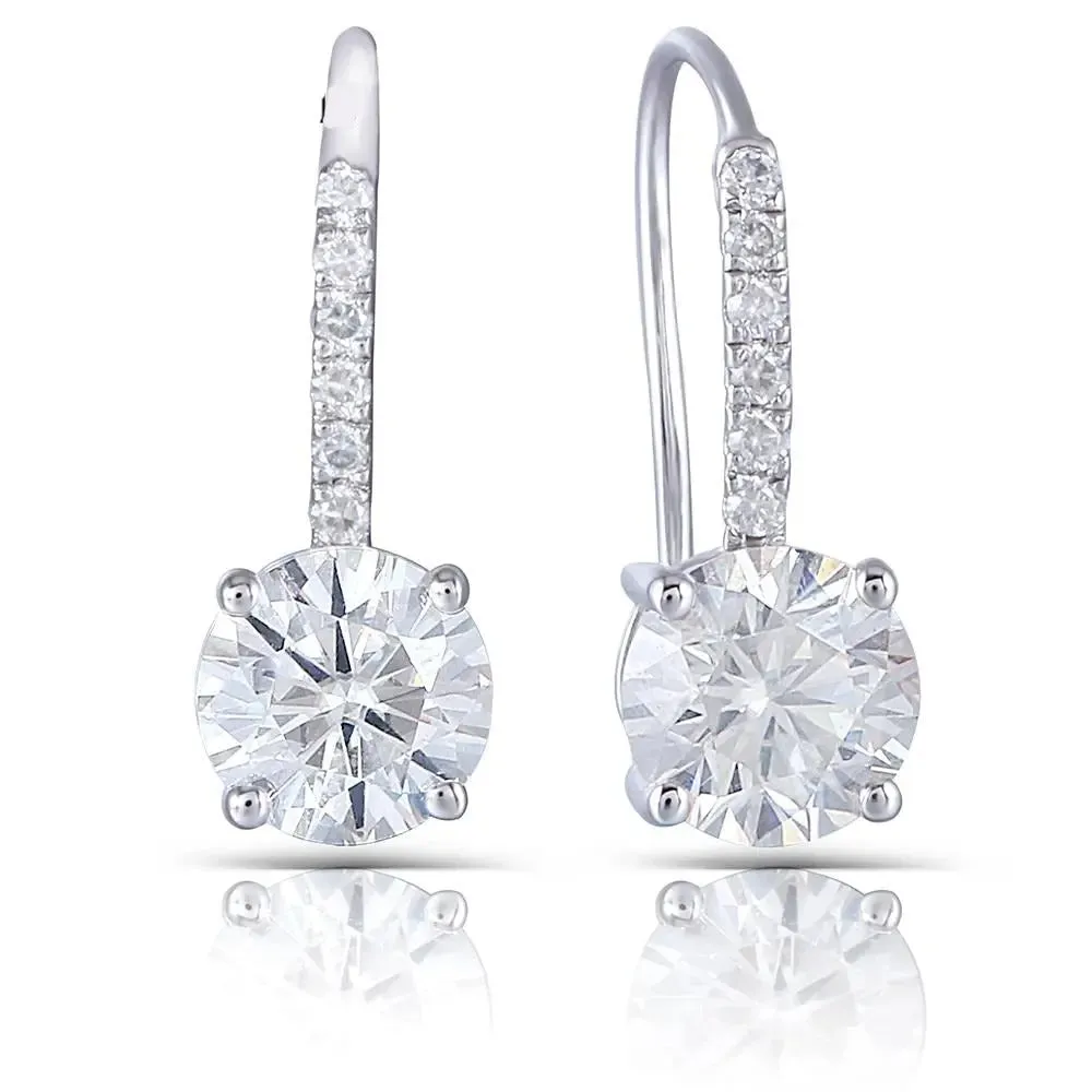 14k White Gold Moissanite Drop Earrings 2.12ctw