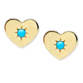 14K Yellow Gold Turquoise Heart Stud Earrings