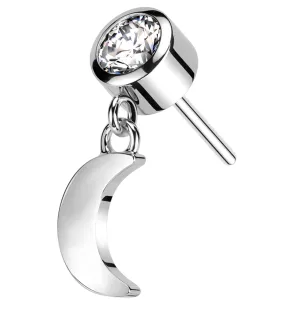 14kt White Gold Celestial Half Moon Dangle CZ Threadless Top