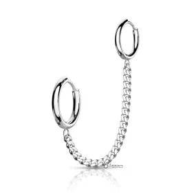 316L Surgical Steel Chain Linked Ear Huggie Hoops - Silver