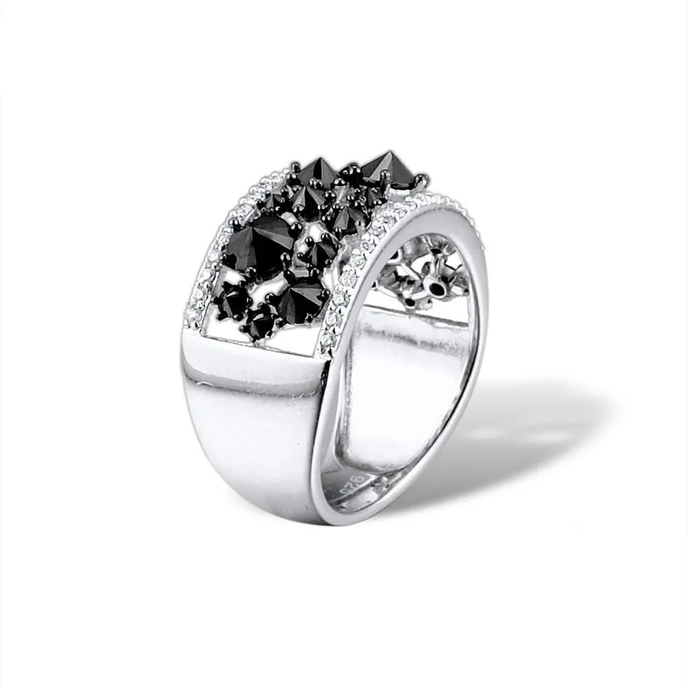 925 Sterling Silver Black Cubic Zircon Engagement Wedding Ring Bridal Women