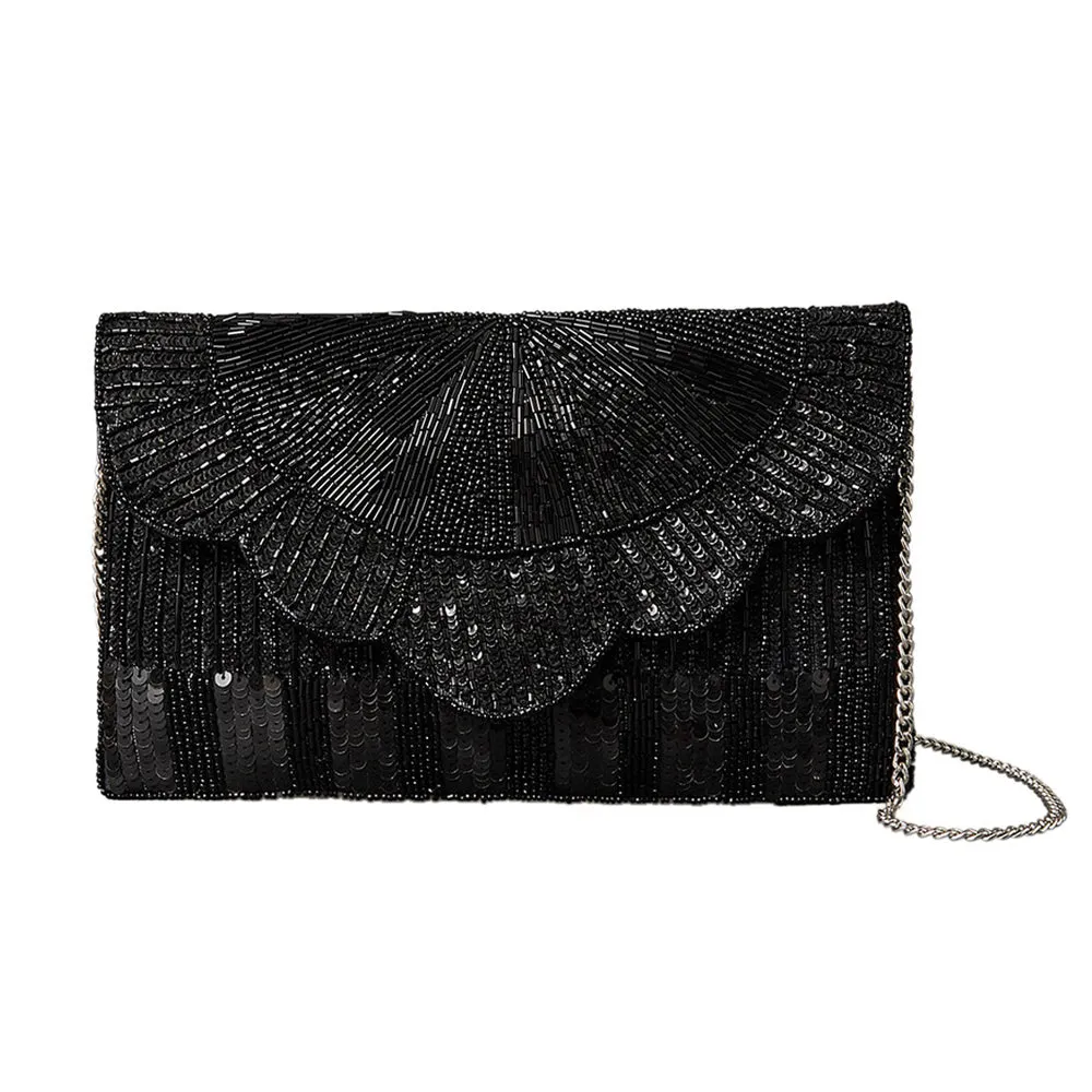 Accessorize London Women's Black Beaded Scallop Clutch