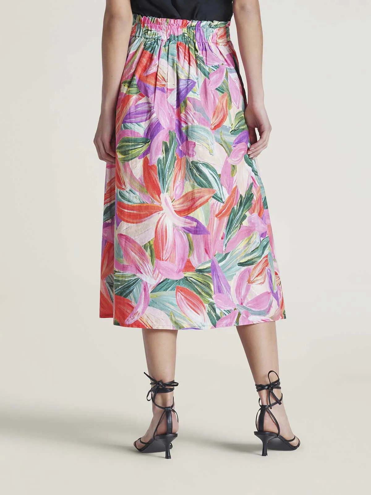 Adella Hemp Tropical Pleated Skirt - Multi