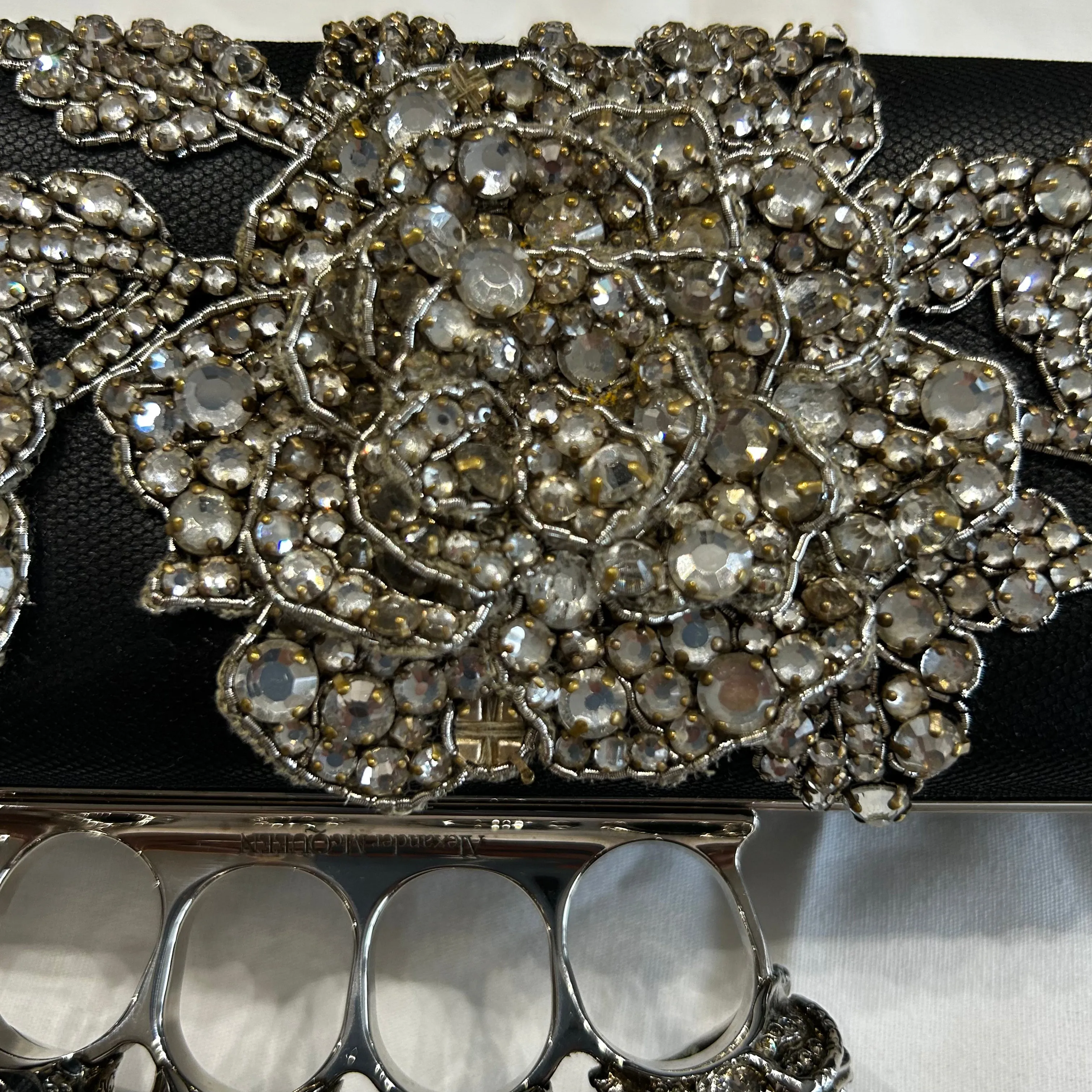 Alexander McQueen 5000 Black Jewelled Victorian Floral Knuckle Clutch Bag