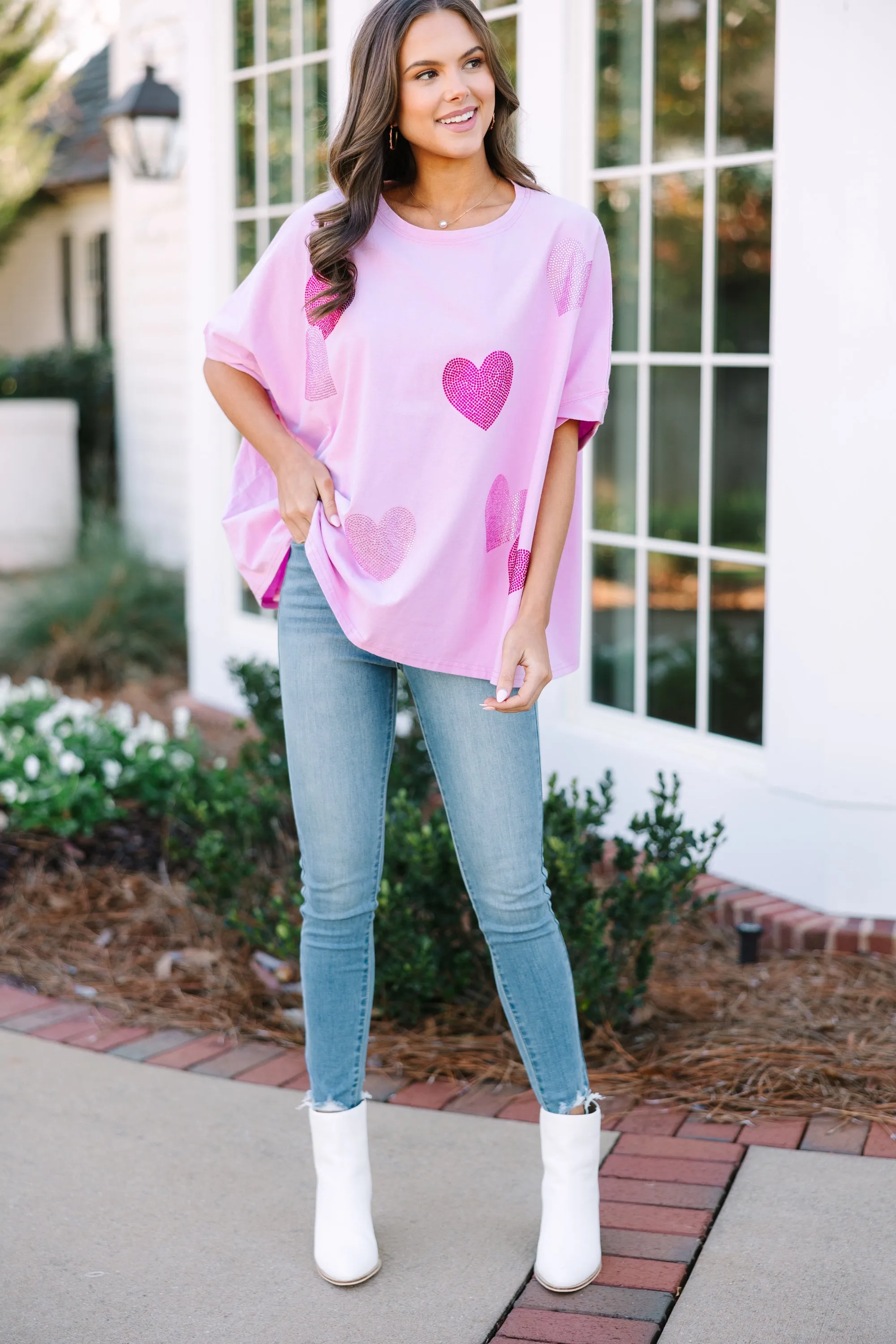 All The Love Lilac Purple Rhinestone Heart Top