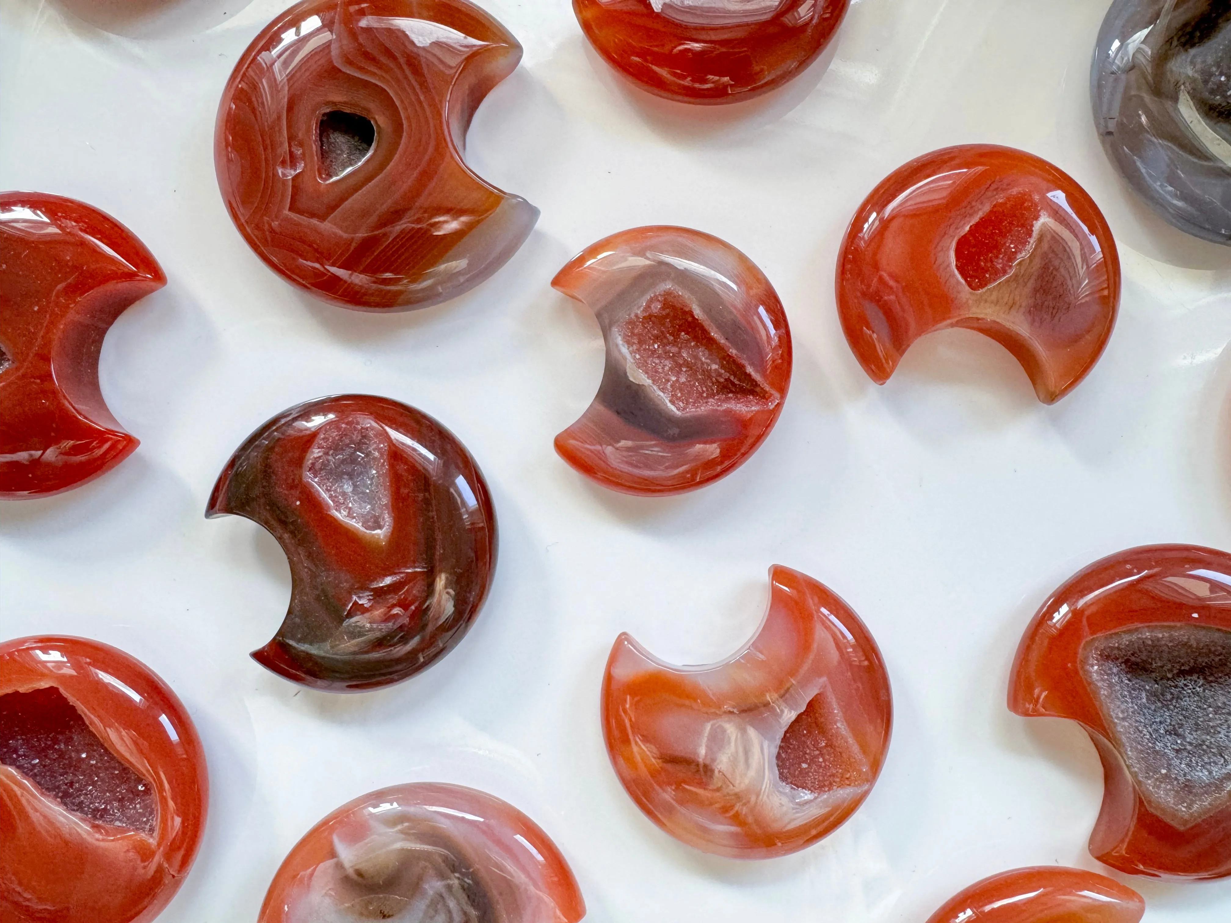 Carnelian Druzy Crescent Moon Carving