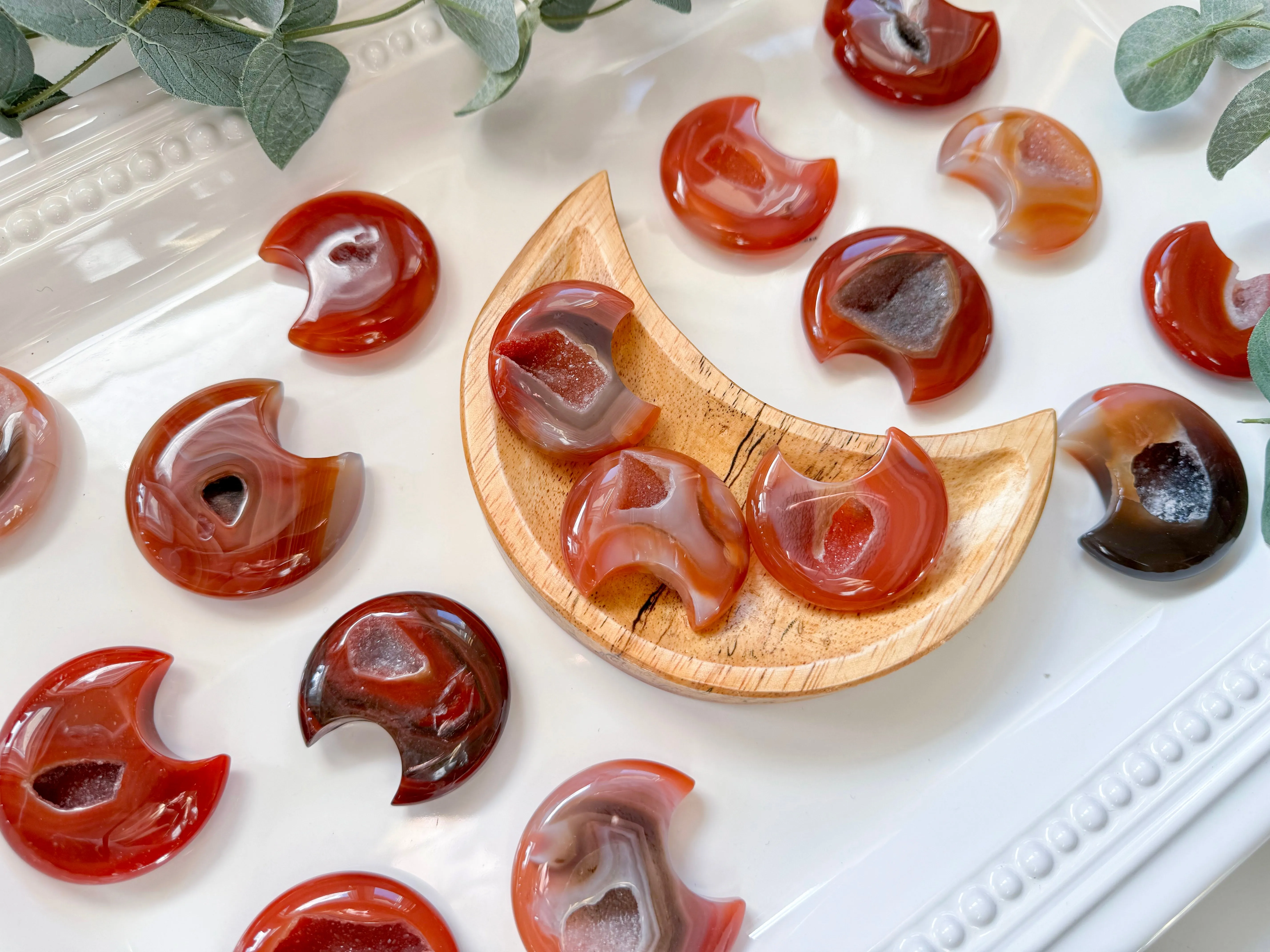 Carnelian Druzy Crescent Moon Carving