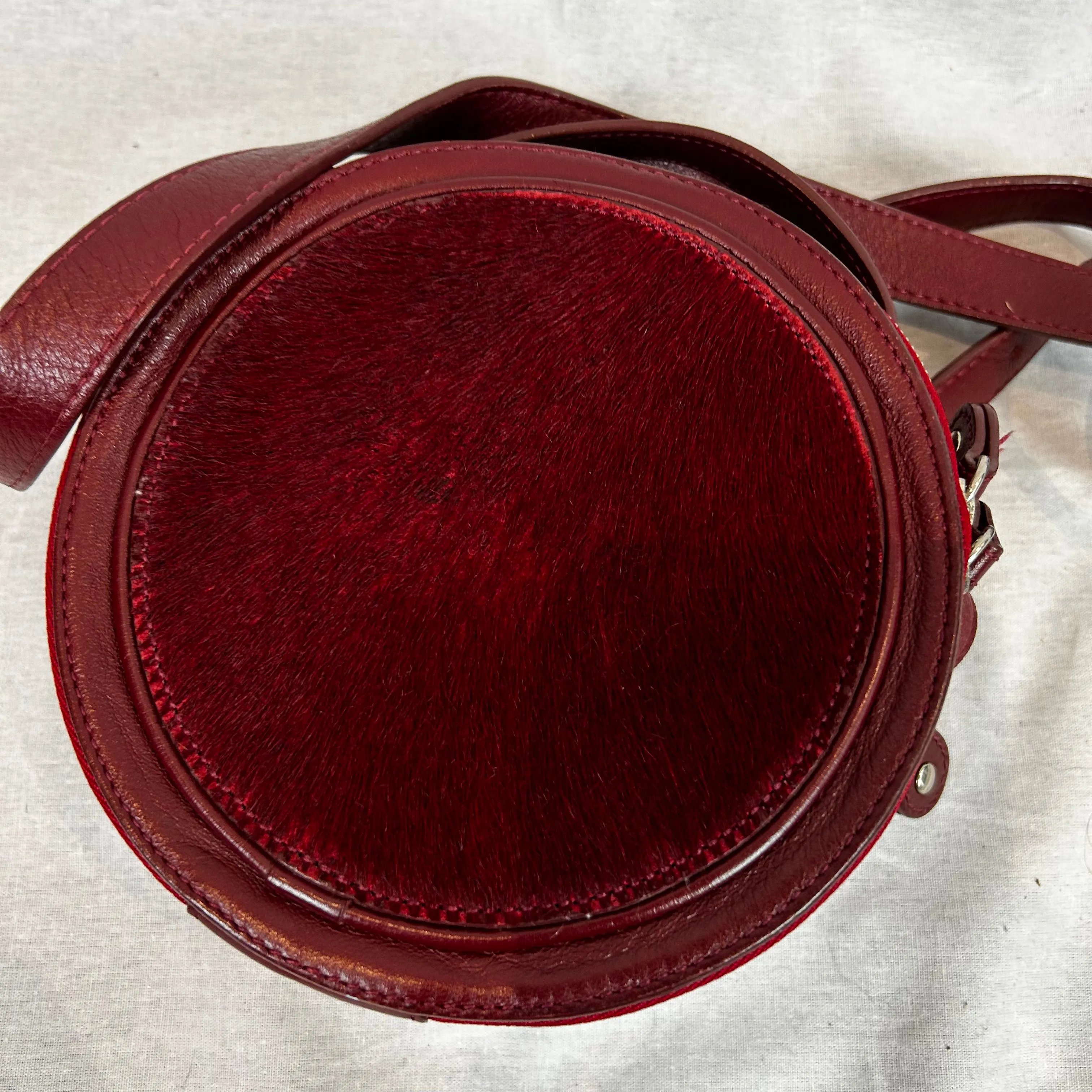 Carven Burgundy Calfhair Cantine  Crossbody Bag