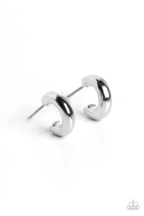 Catwalk Curls Silver Mini Hoop Earrings - Paparazzi Accessories