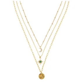 Celestial & Coin Charm 3-Row Necklace