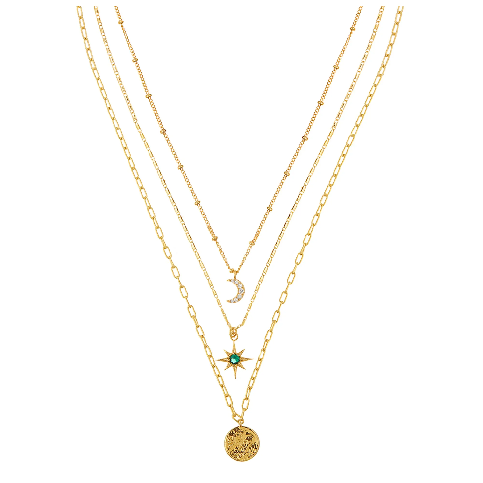 Celestial & Coin Charm 3-Row Necklace