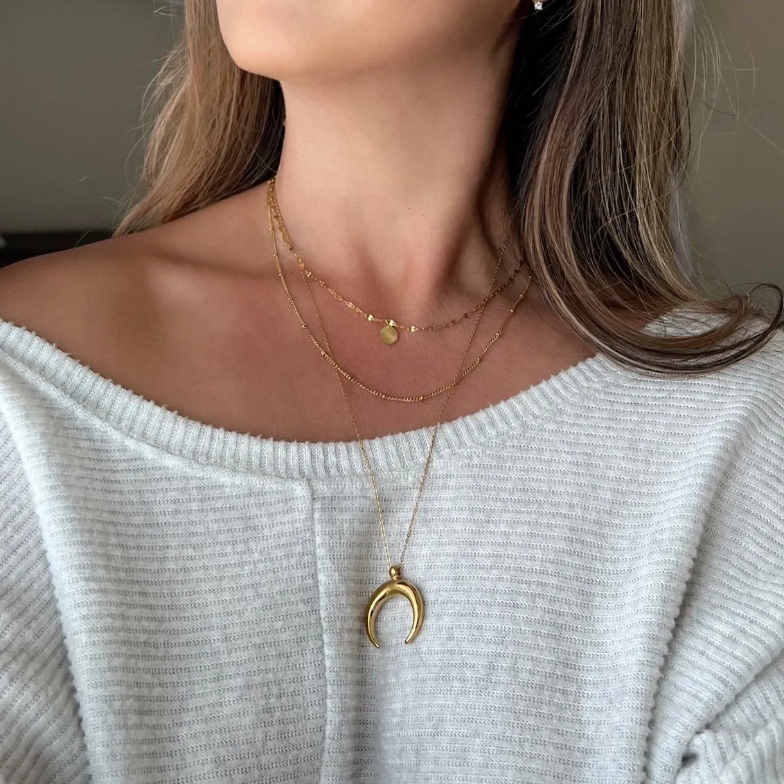 Crescent Moon Layered Necklace