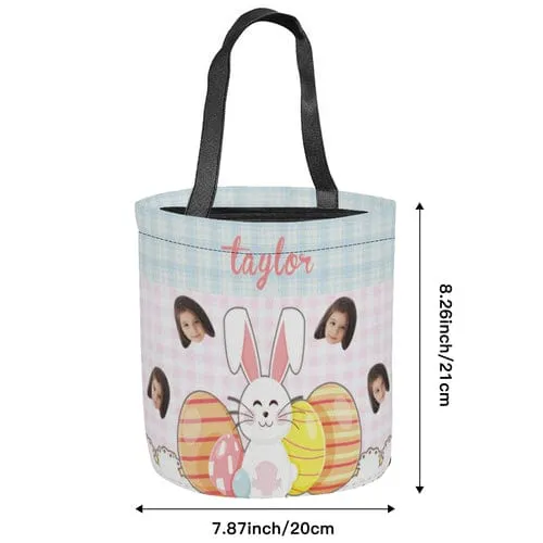 Custom Face&Name Smile Rabbit Easter Basket Personalized Buny Egg Bags Kids Candy Easter Baskets