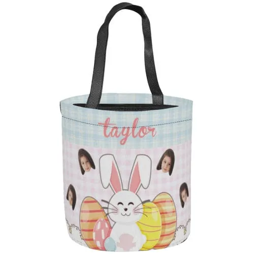 Custom Face&Name Smile Rabbit Easter Basket Personalized Buny Egg Bags Kids Candy Easter Baskets