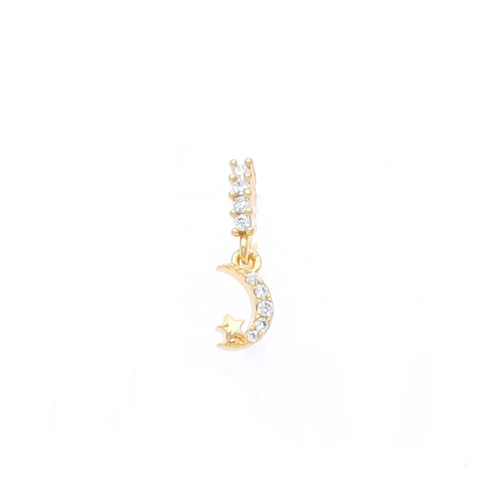 CZ Hoop Nose Ring with Dangle Crescent Moon and Star - Gold