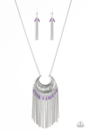 Desert Coyote Silver and Purple Fringe Necklace - Paparazzi Accessories