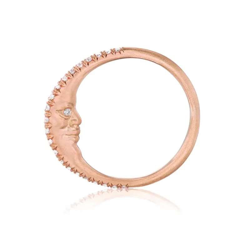 Diamond Crest Crescent Moonface Ring, Cut Down Setting