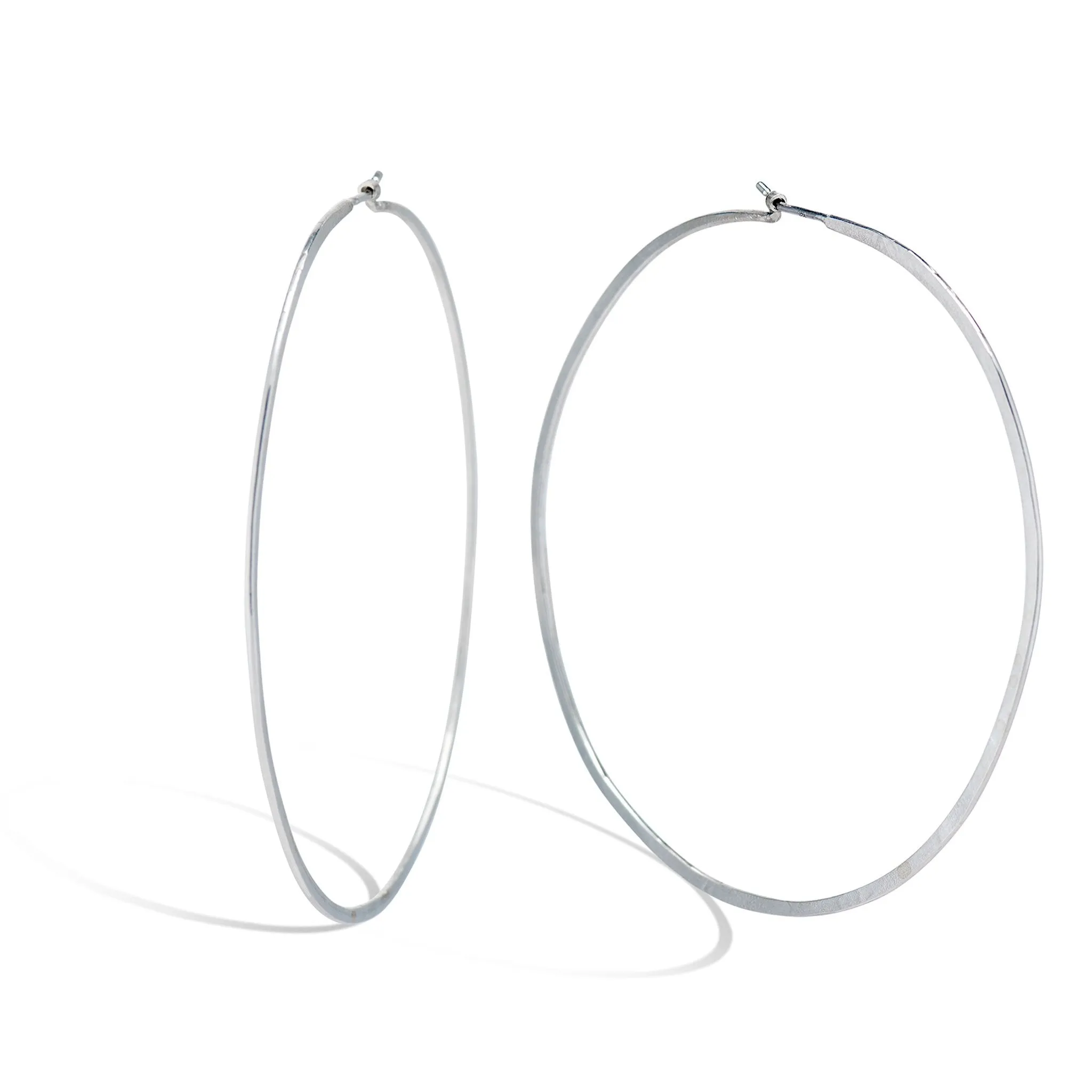 Esme Sterling Silver Small Flat Hammered Round Hoop Earrings