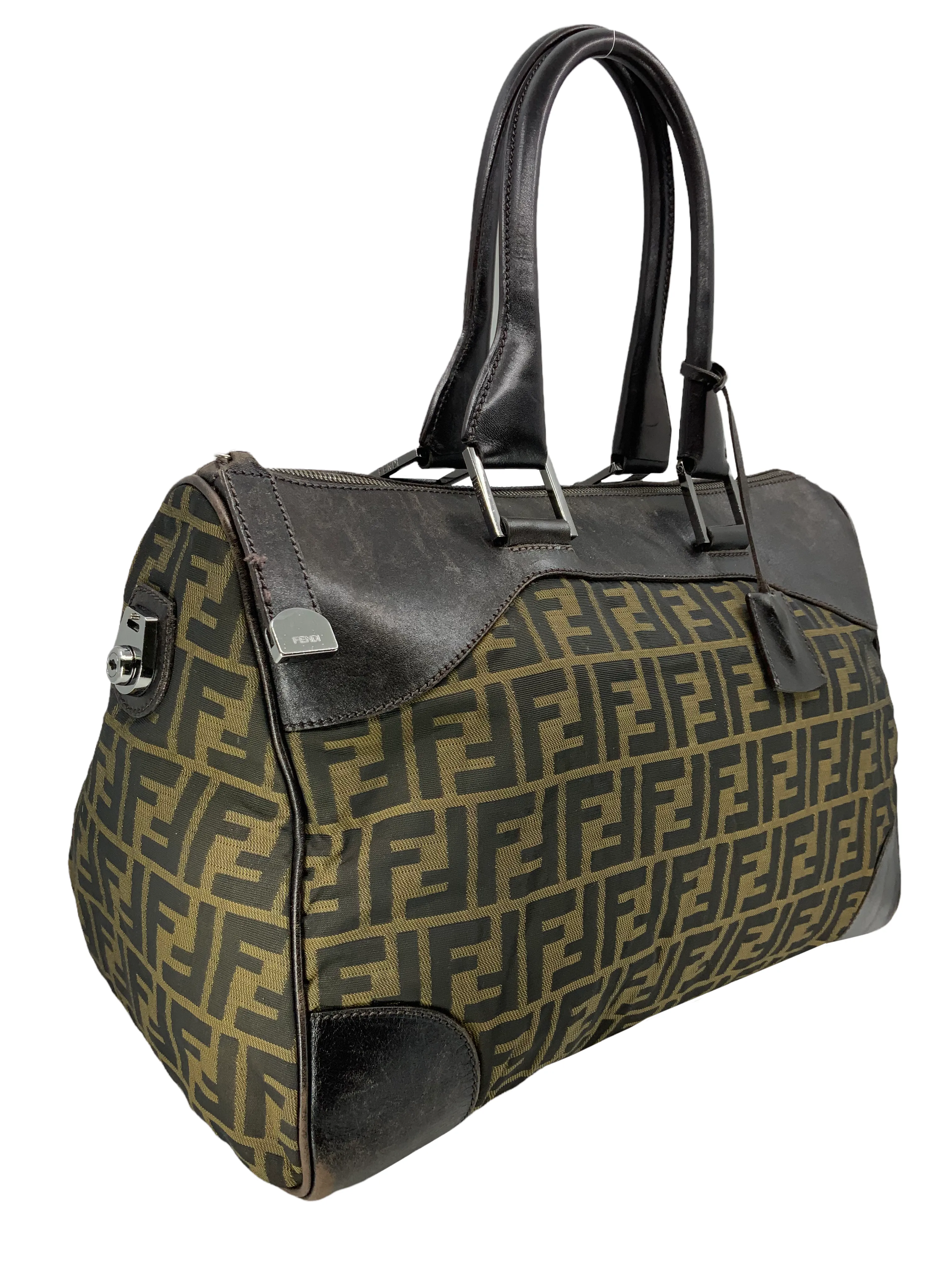 FENDI Zucca Canvas and Leather Small Duffel Bag