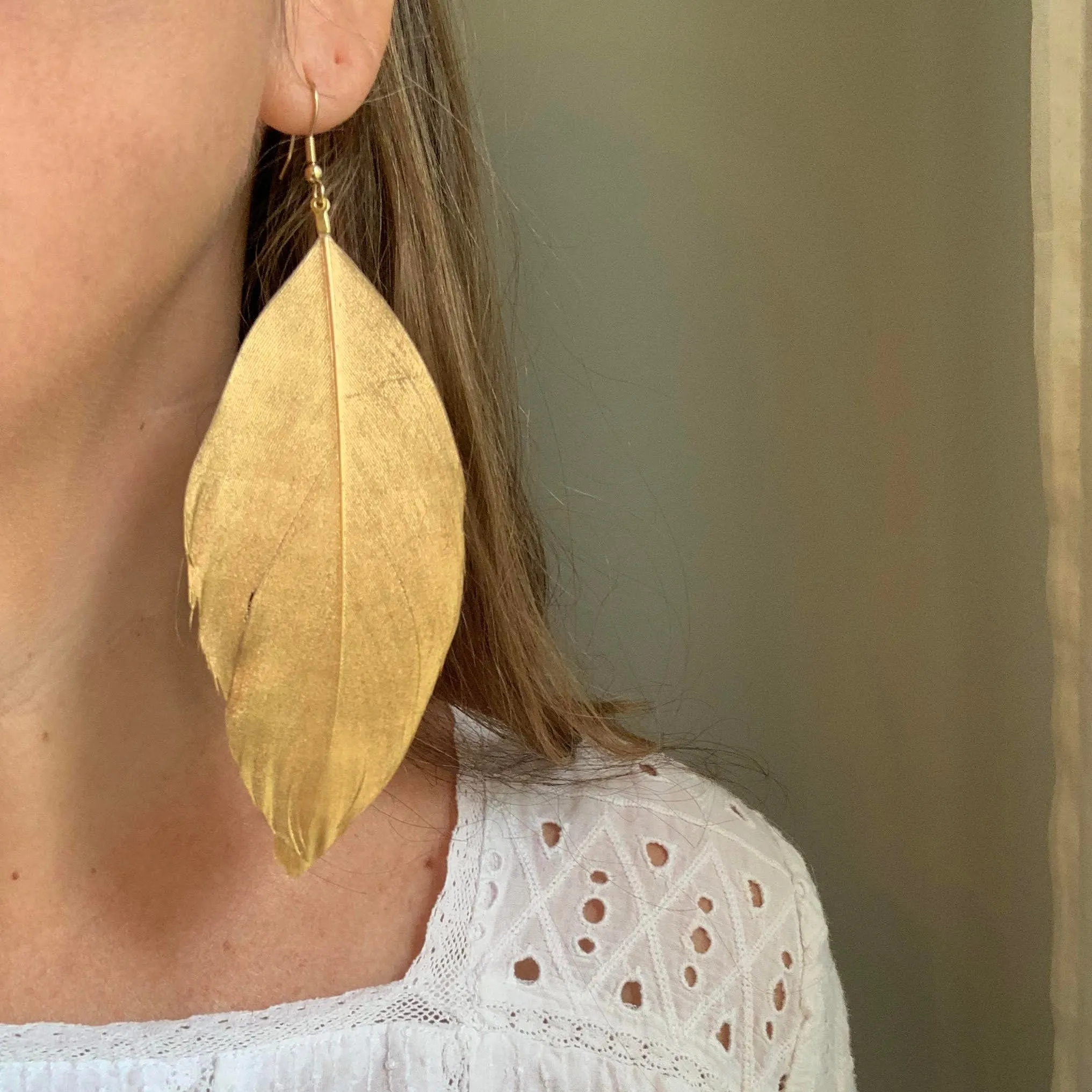 Gold 5 Feather Earrings