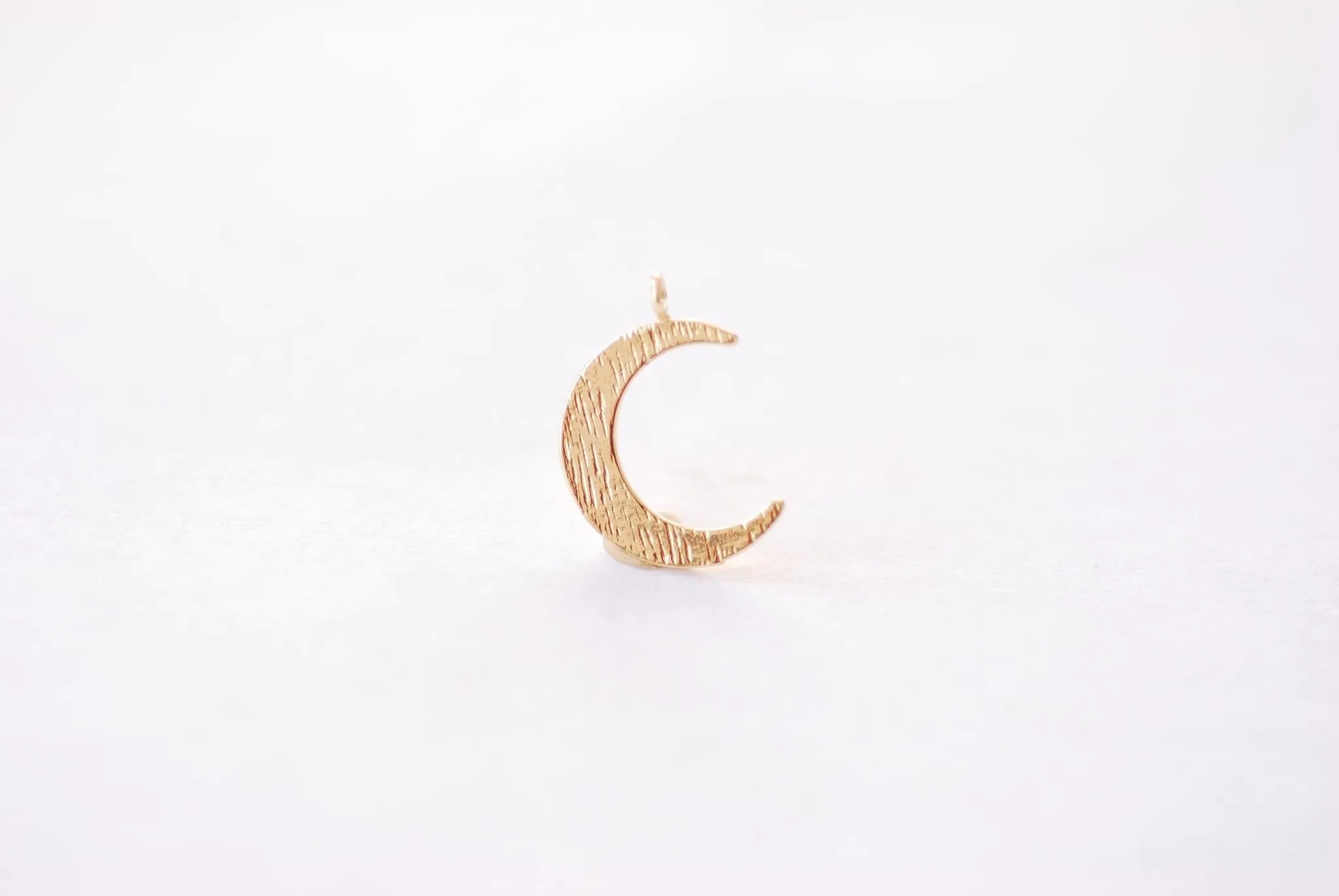 Gold Crescent Wholesale Moon Horn Charm - 16k Gold Plated Brass Half Moon Textured Waning Eclipse Bohemian Boho Curve Shape Charms B174