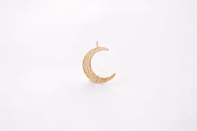 Gold Crescent Wholesale Moon Horn Charm - 16k Gold Plated Brass Half Moon Textured Waning Eclipse Bohemian Boho Curve Shape Charms B174