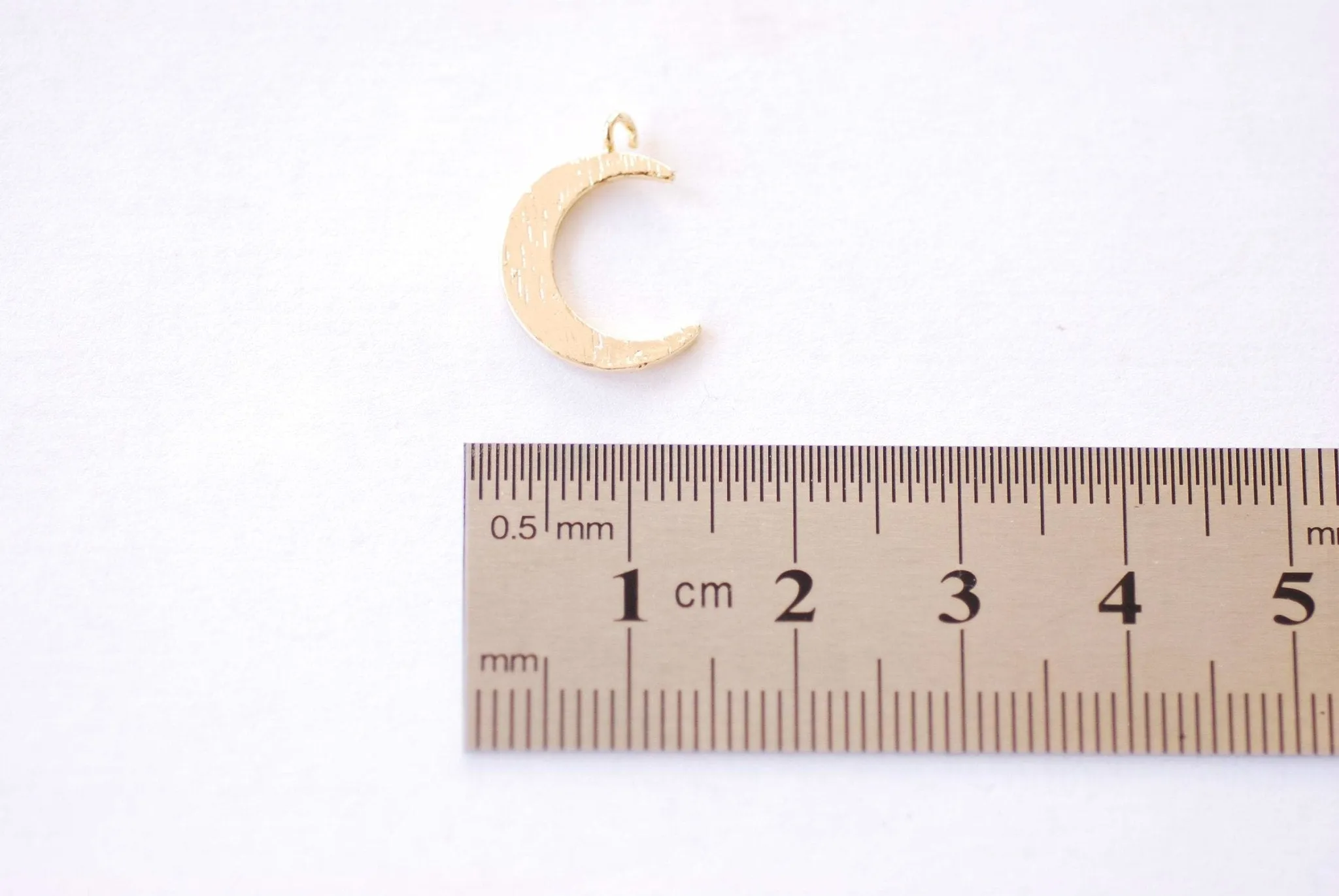 Gold Crescent Wholesale Moon Horn Charm - 16k Gold Plated Brass Half Moon Textured Waning Eclipse Bohemian Boho Curve Shape Charms B174