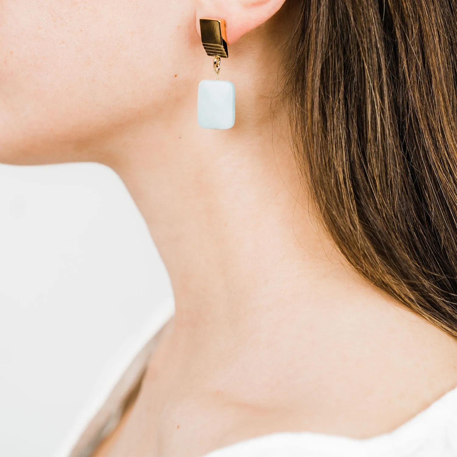 gold layered square   amazonite earrings