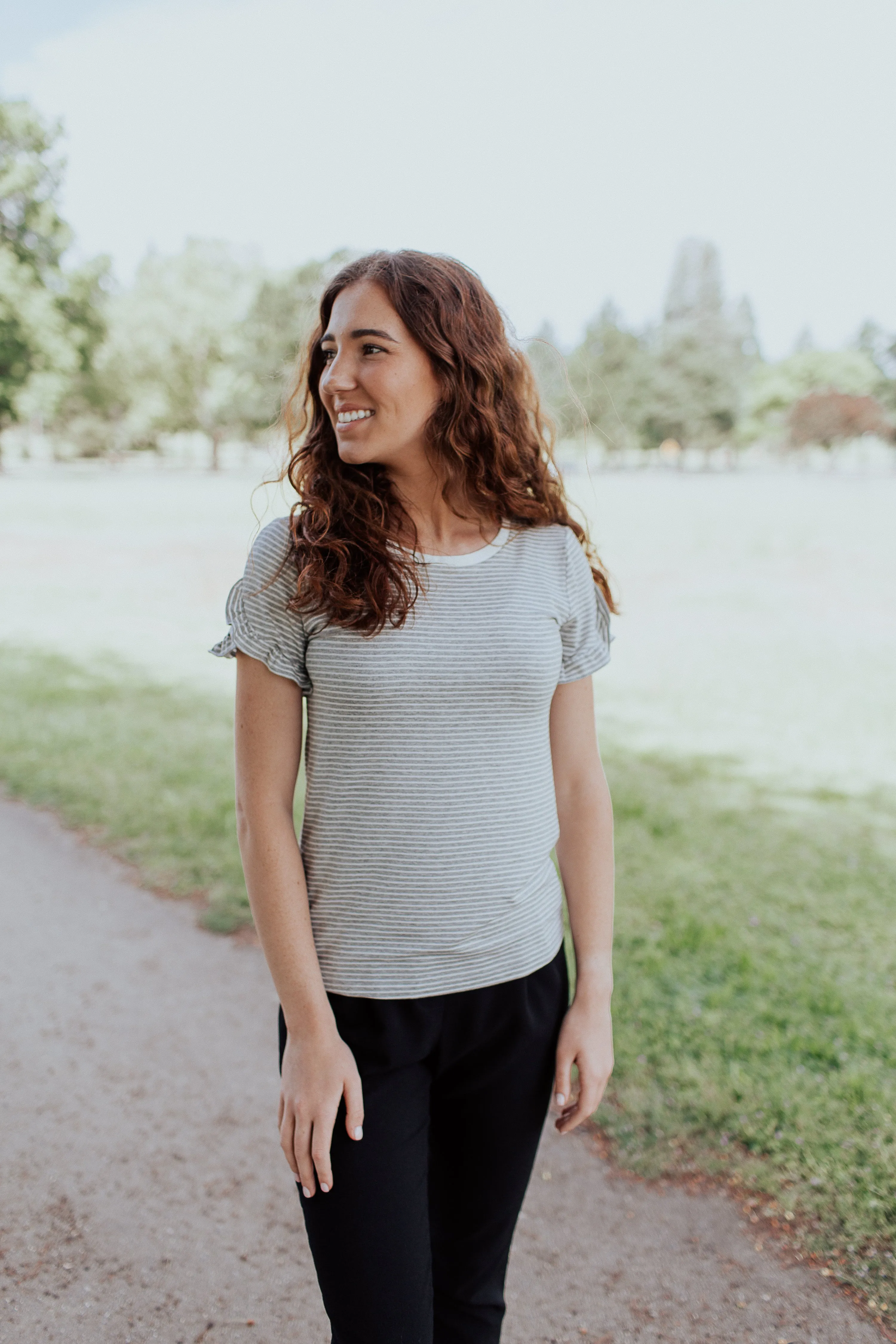 Gray Knit Ruffle Tee