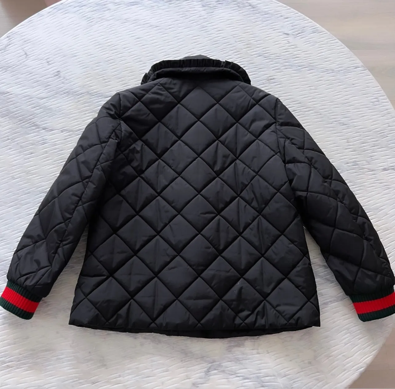 Gucci Black Ruffle Pearl Quilted Jacket