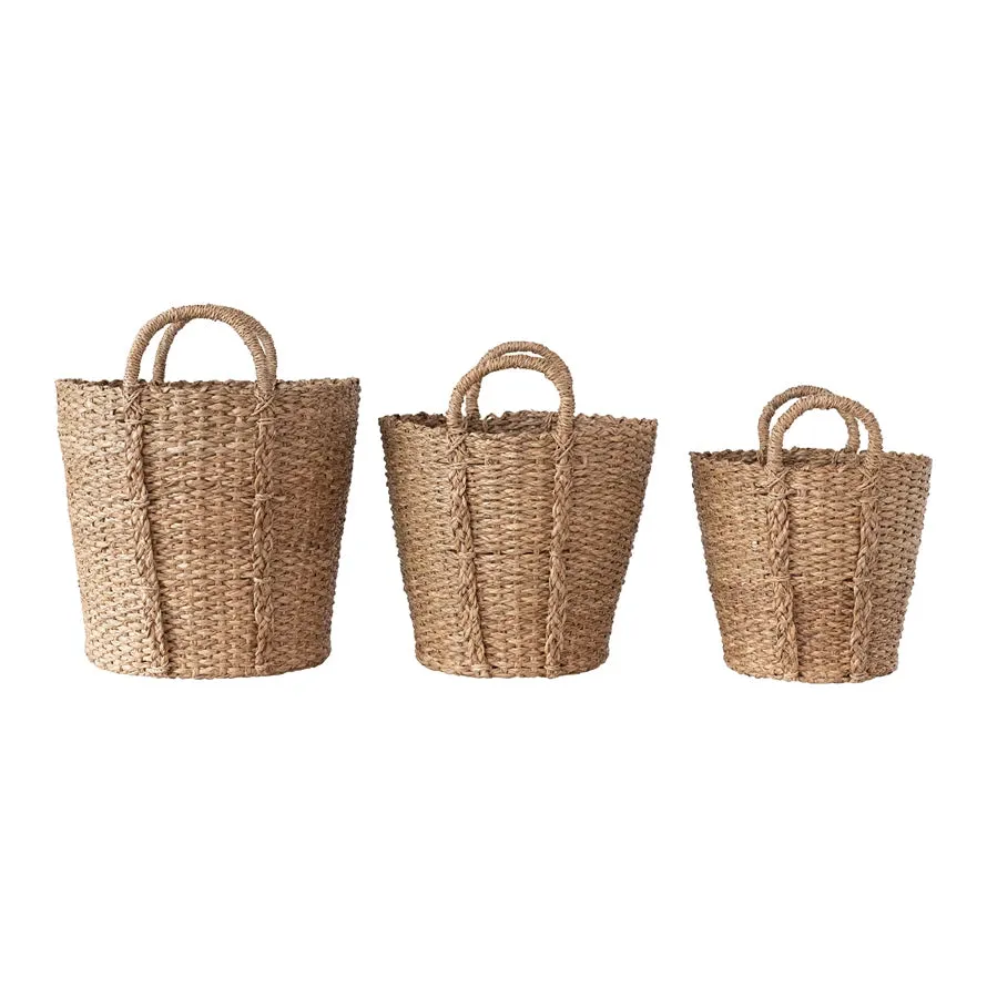 Hand-Woven Bankuan Baskets with Braided Handles - 3 Sizes