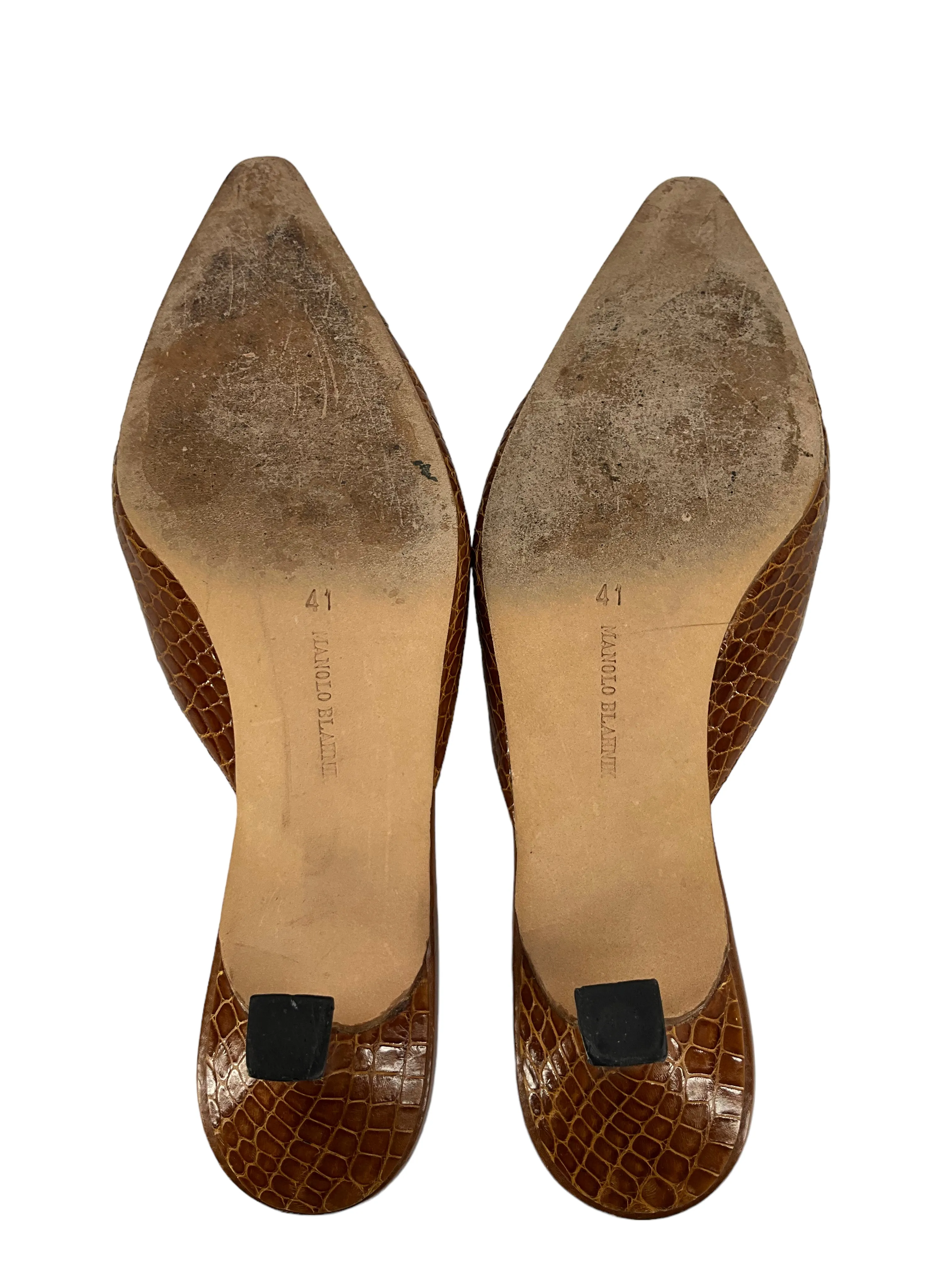 Manolo Blahnik Brown Alligator Mules Size 11