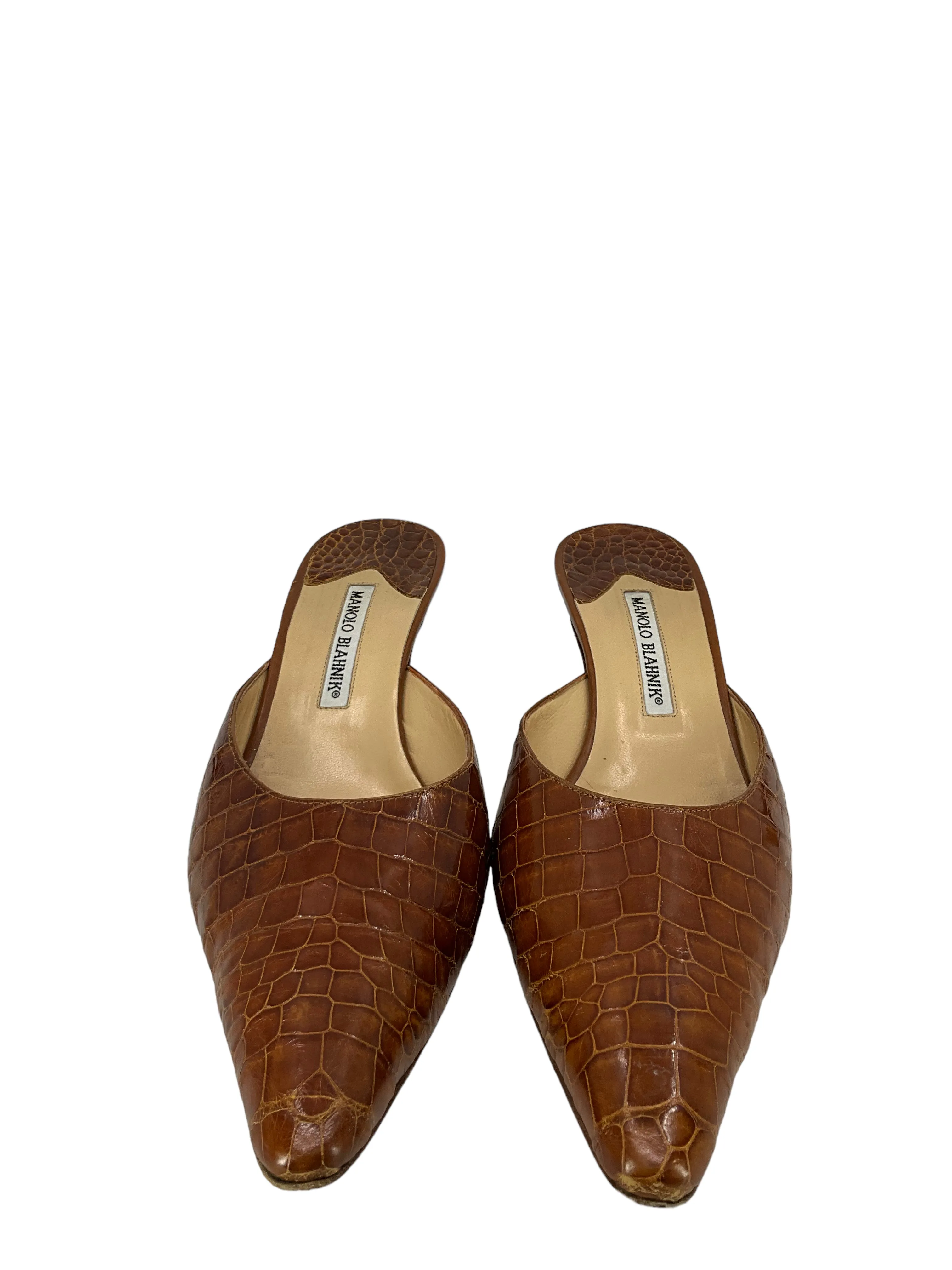 Manolo Blahnik Brown Alligator Mules Size 11