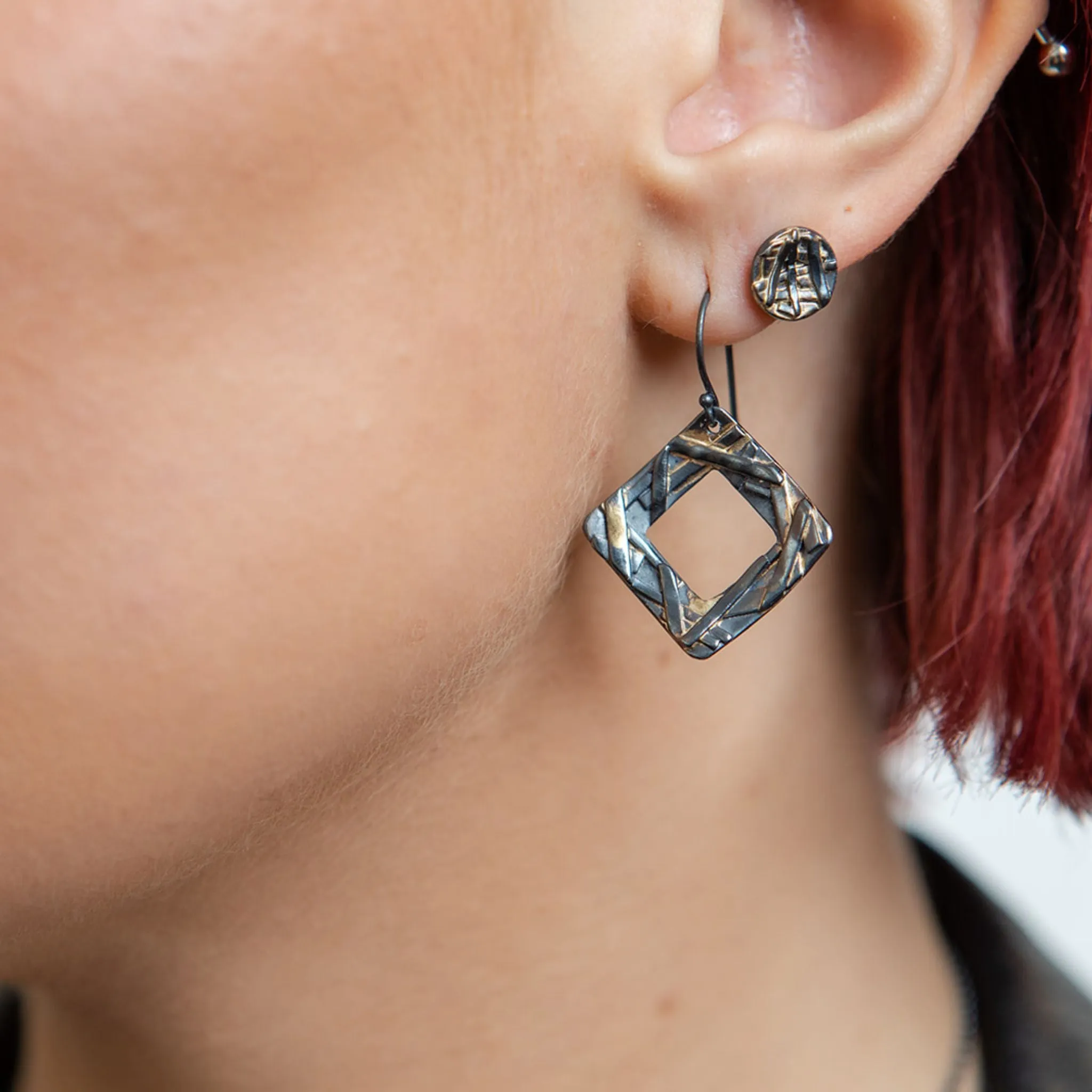 Mixed Metal Square Washer Earrings