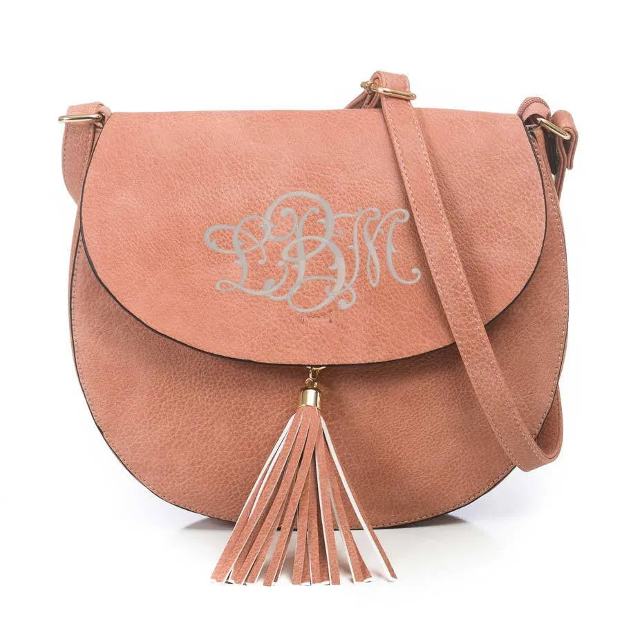 Monogram Taupe Cross Body tassel hipster tribal personalized bag