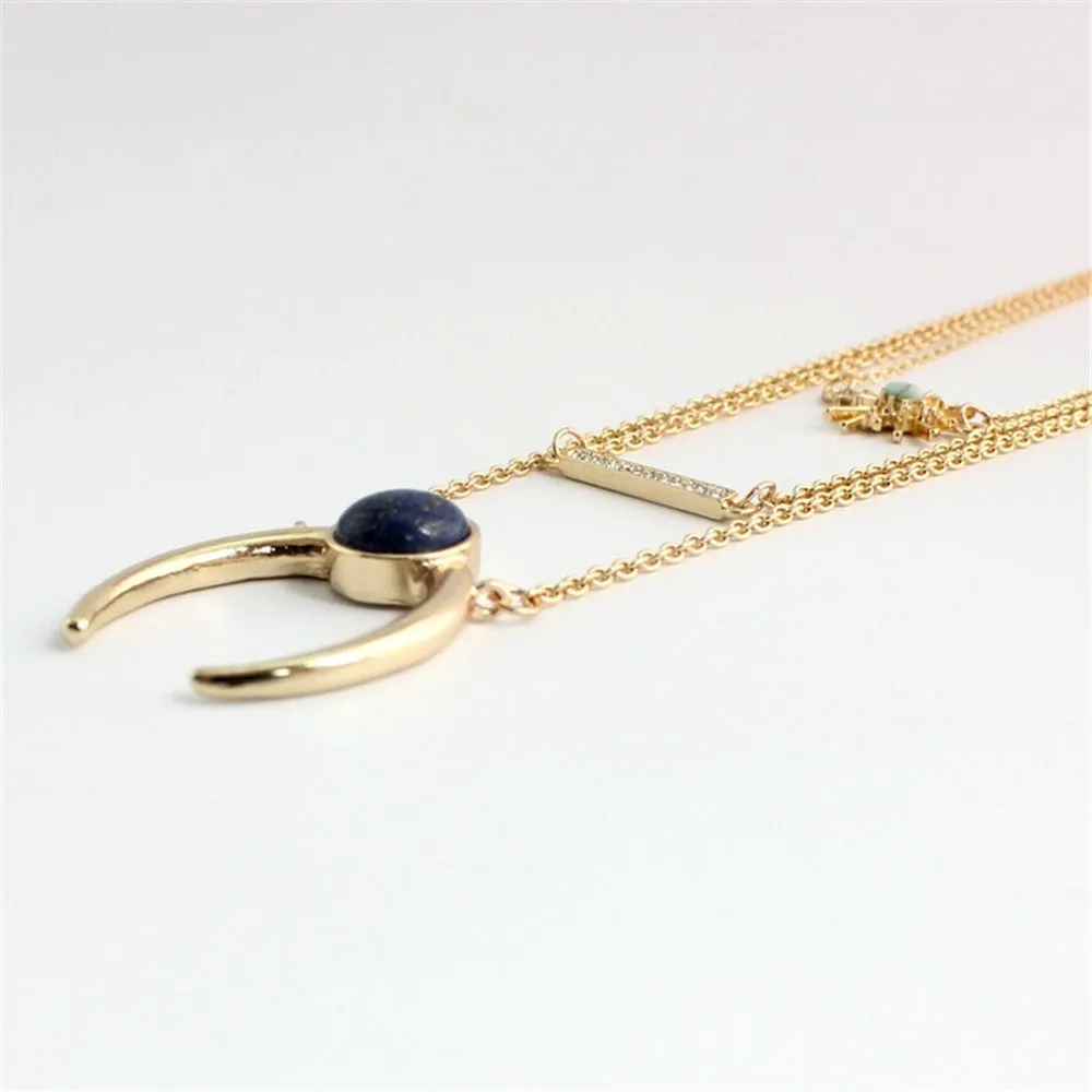 Multilayer Golden Chain Crescent Necklace