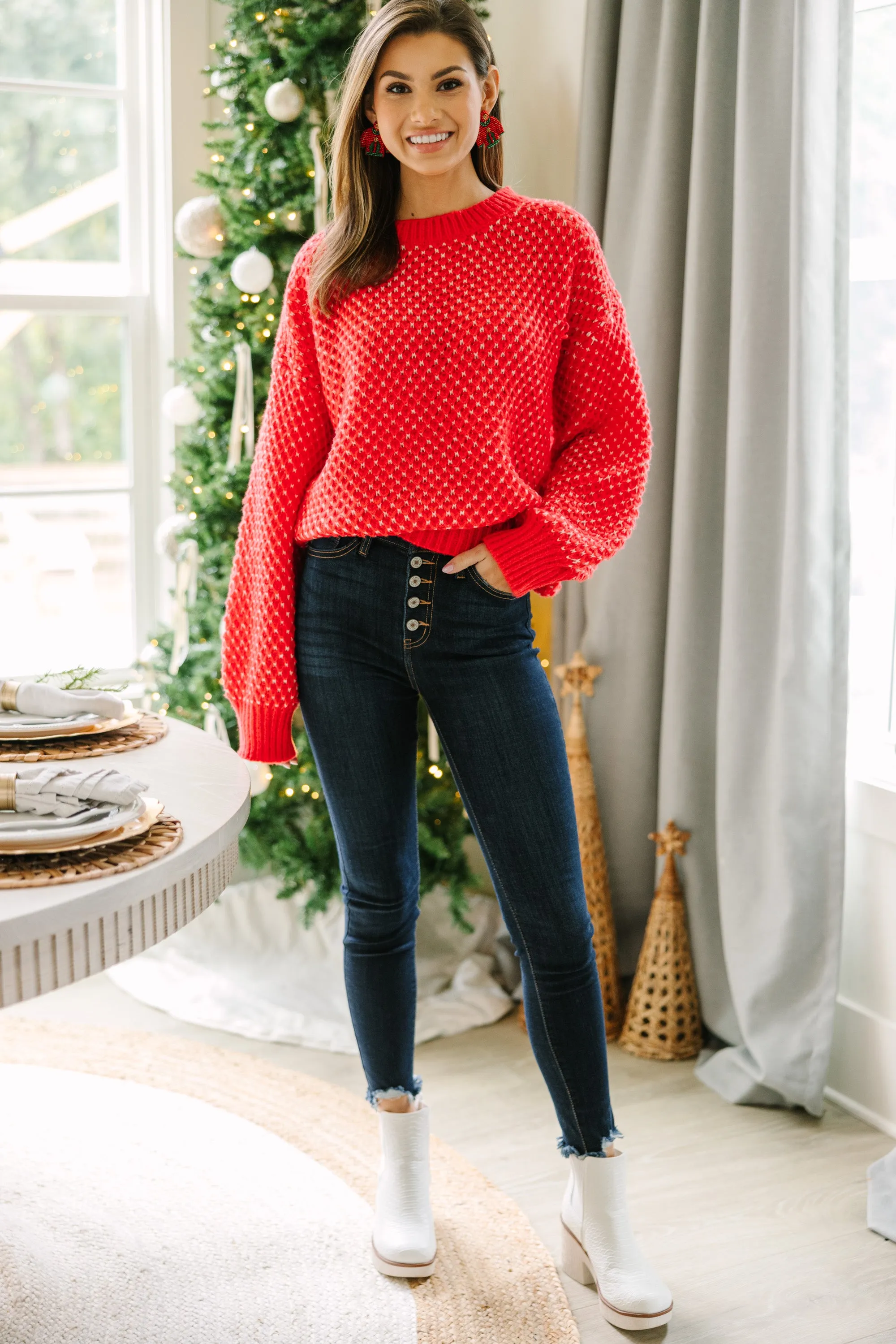 On My Way Red Chunky Knit Sweater