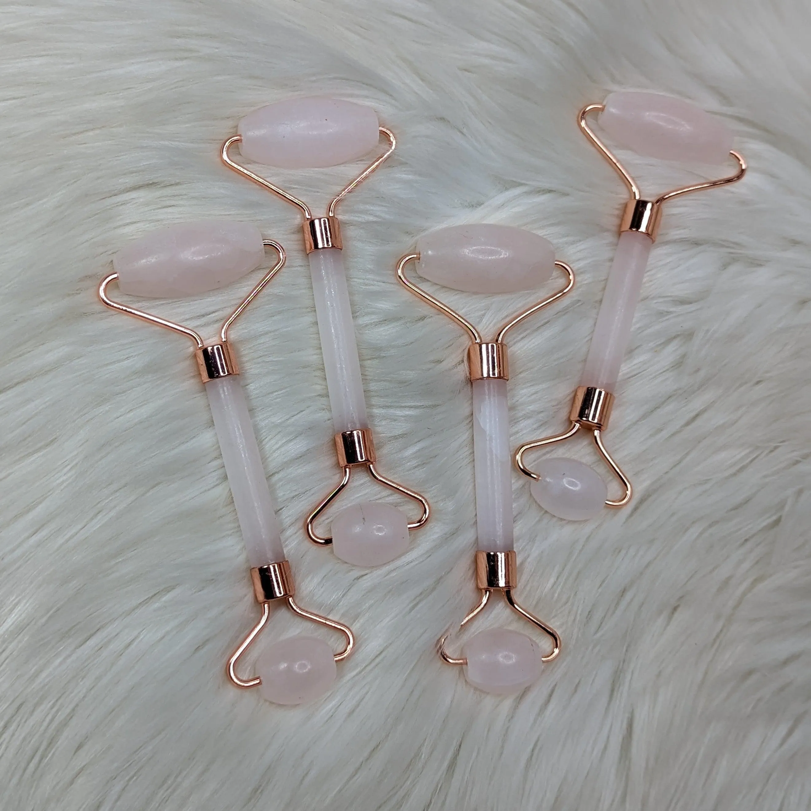 One Rose Quartz Facial/Body Massage Roller ~ Rose Gold Accents