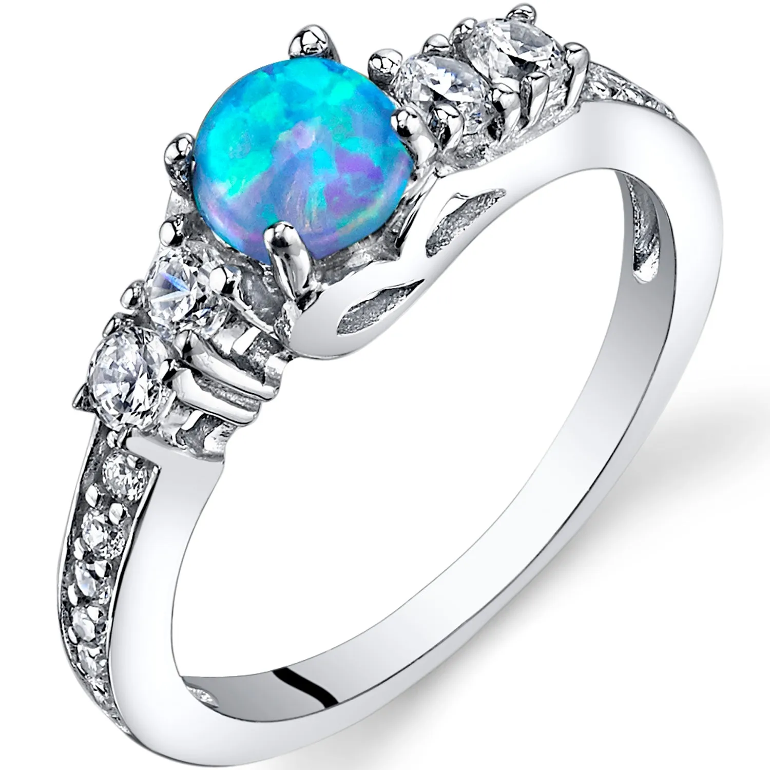 Opal Round Cut Sterling Silver Ring Size 5