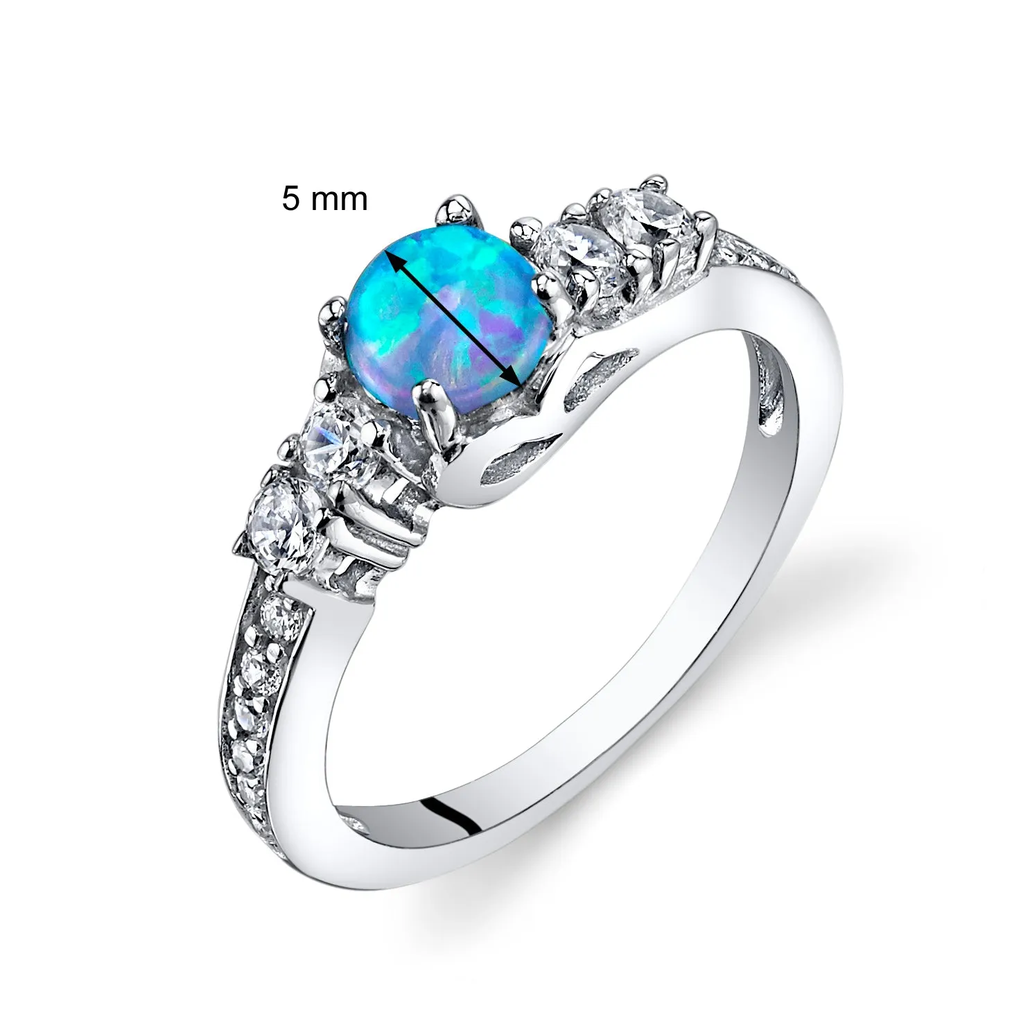 Opal Round Cut Sterling Silver Ring Size 5