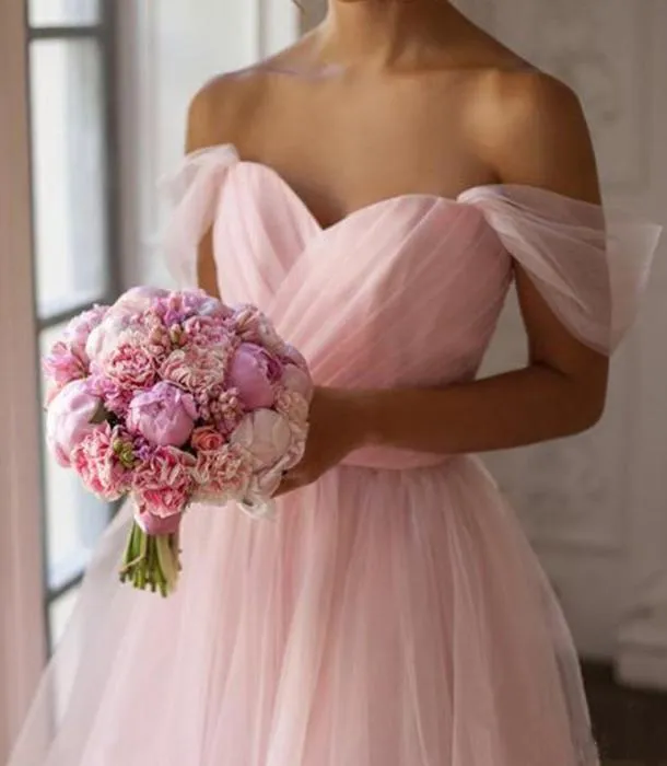 Pink Off the Shoulder Tulle Sweetheart Short Bridesmaid Dresses Homecoming Dresses