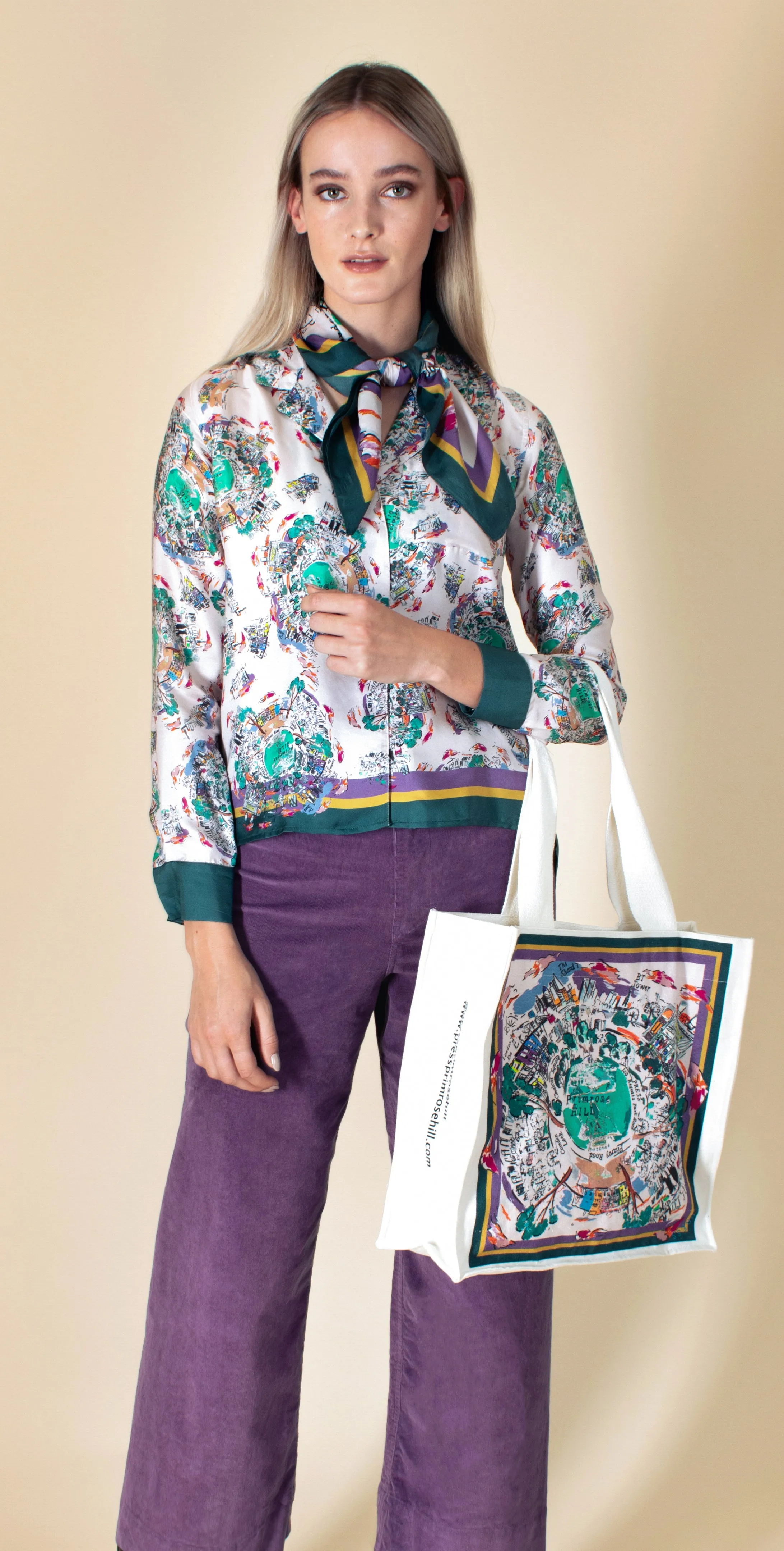 Primrose Hill city print silk twill Jodie shirt